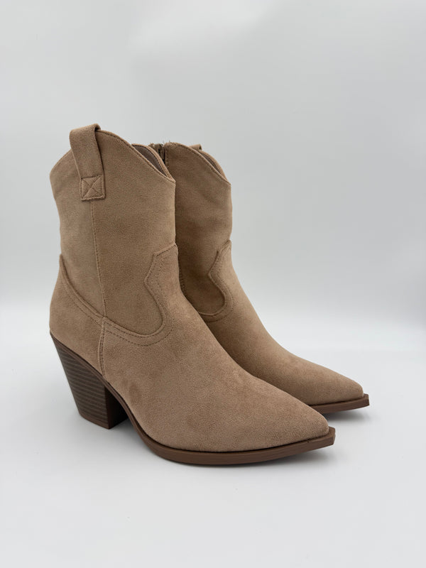 Dark Beige Faux Suede Shorter Cowboy Boots in Dark Beige / 36/3 - HL London