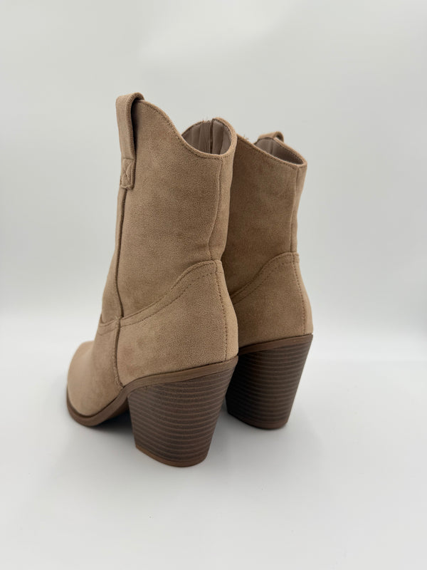 Dark Beige Faux Suede Shorter Cowboy Boots in Dark Beige / 36/3 - HL London