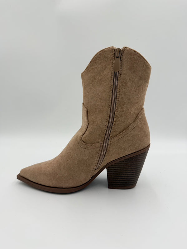 Dark Beige Faux Suede Shorter Cowboy Boots in Dark Beige / 36/3 - HL London