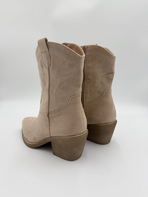 Beige Suede Effect Calf Length Cowboy Boots in Beige / 36/3 - HL London