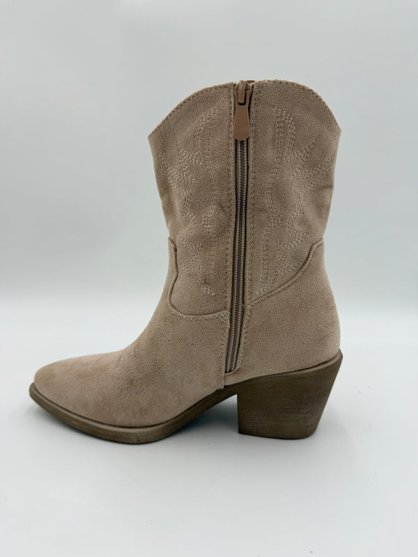 Beige Suede Effect Calf Length Cowboy Boots in Beige / 36/3 - HL London