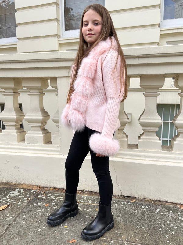 Childrens Baby Pink Luxury Fur Cardigan