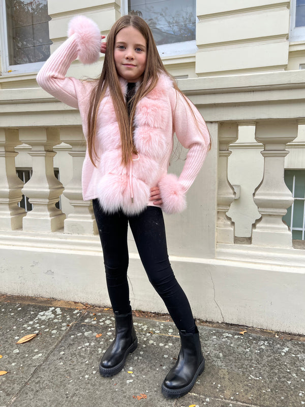 Childrens Baby Pink Luxury Fur Cardigan