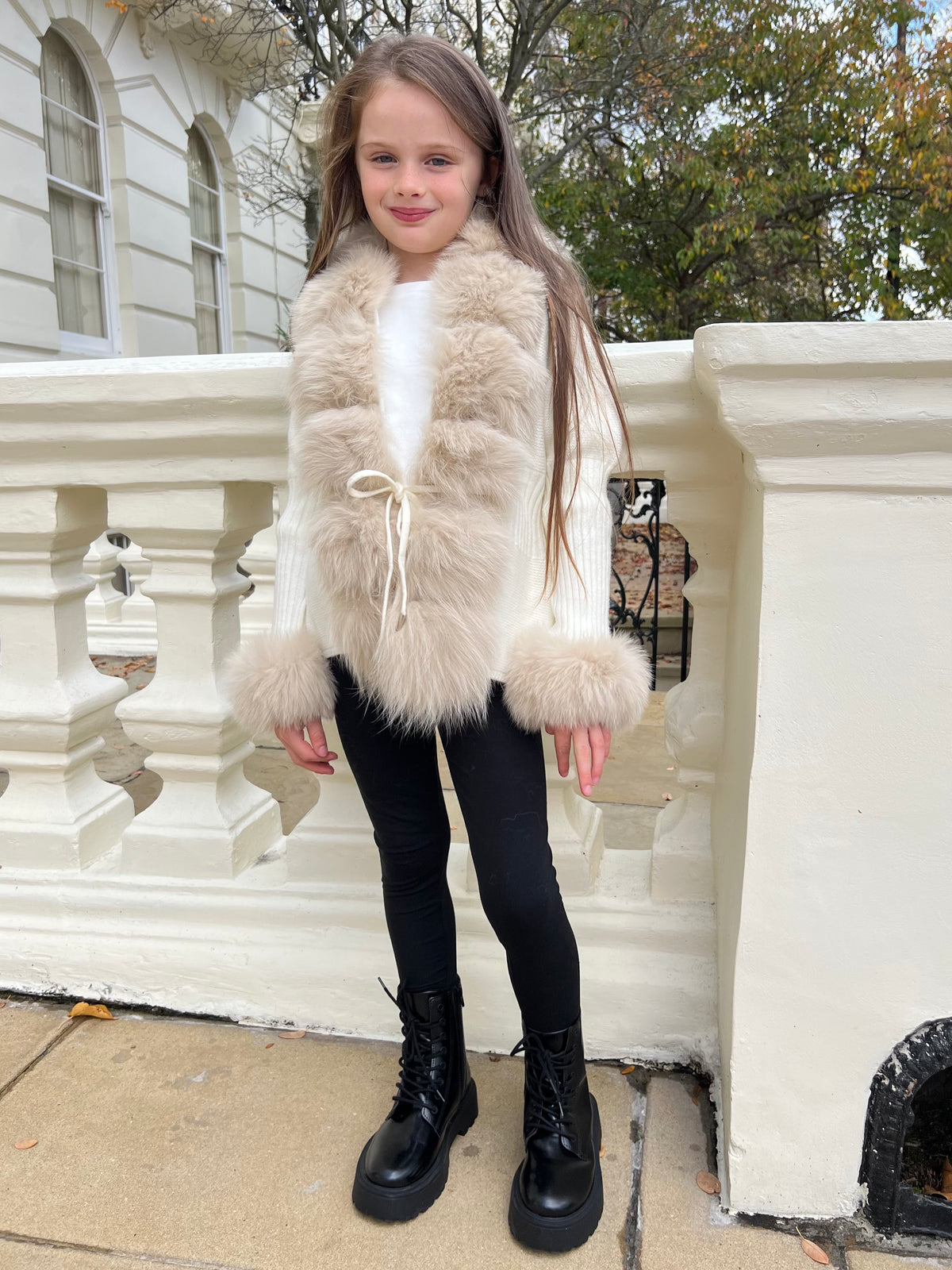 Cream Beige Luxury Fur Cardigan