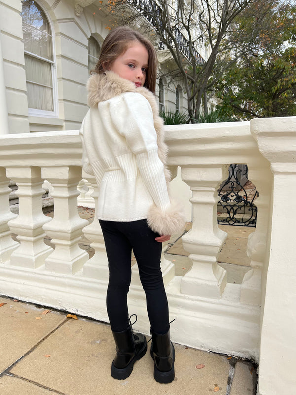 Childrens Cream/Beige Luxury Fur Cardigan