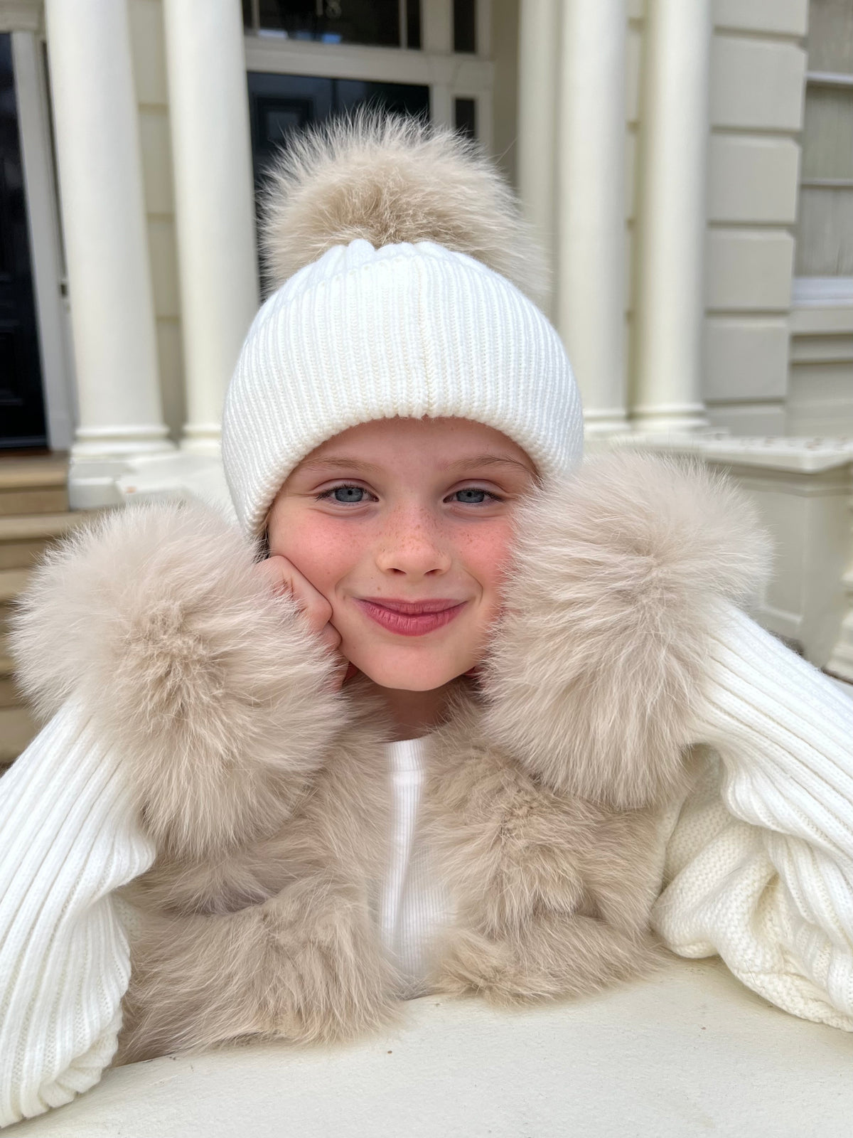 Cream Beige Luxury Fur Bobble Hat