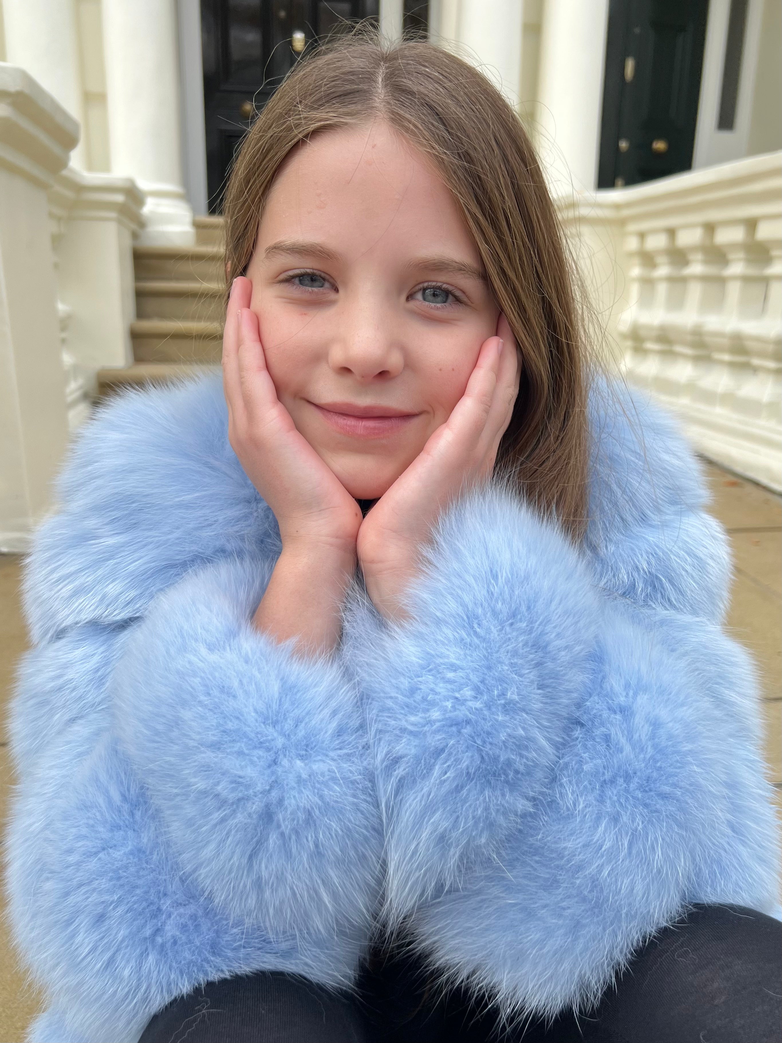 Childrens Baby Blue Luxury Fur Coat – H&L - Main Image