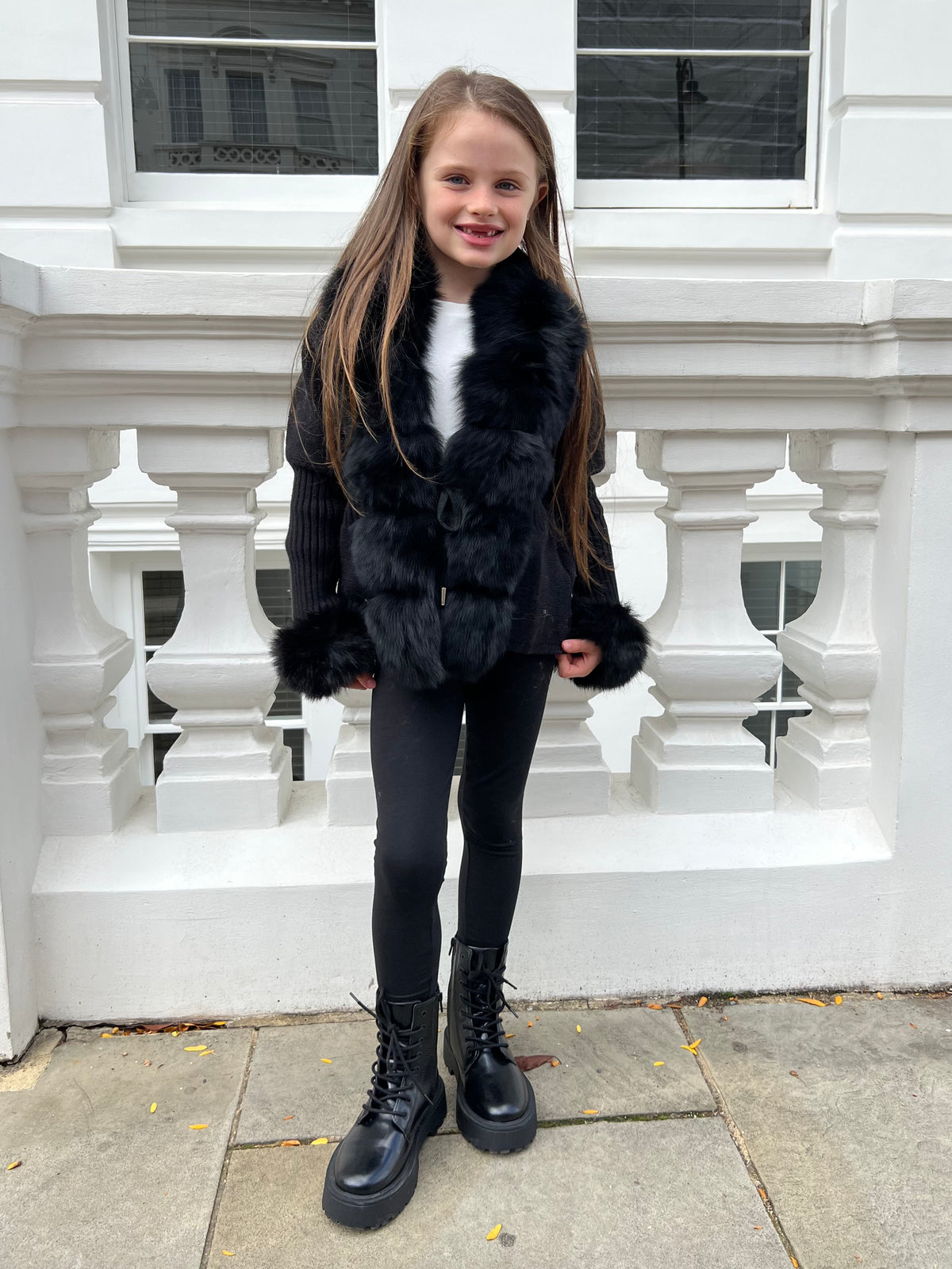 Childrens Black Luxury Fur Cardigan