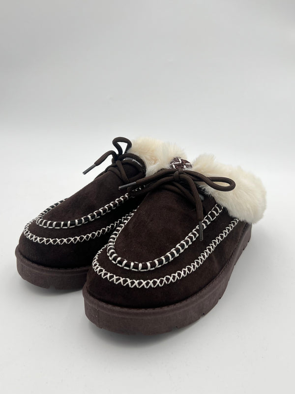 Chocolate Moccasin Style Slip on Shoe With Laces in Chocolate / 3/36 - HL London