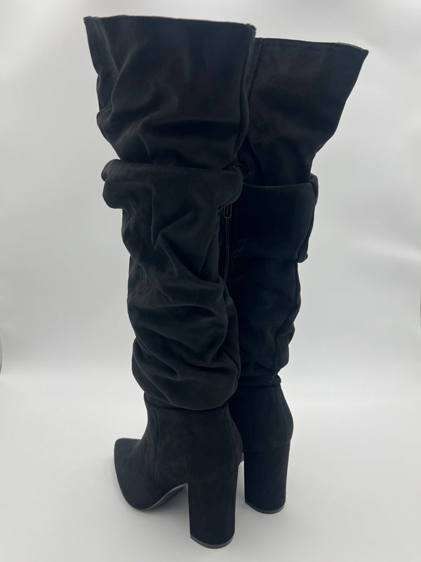 Black Ruched Knee High Boot in Black / 3/36 - HL London