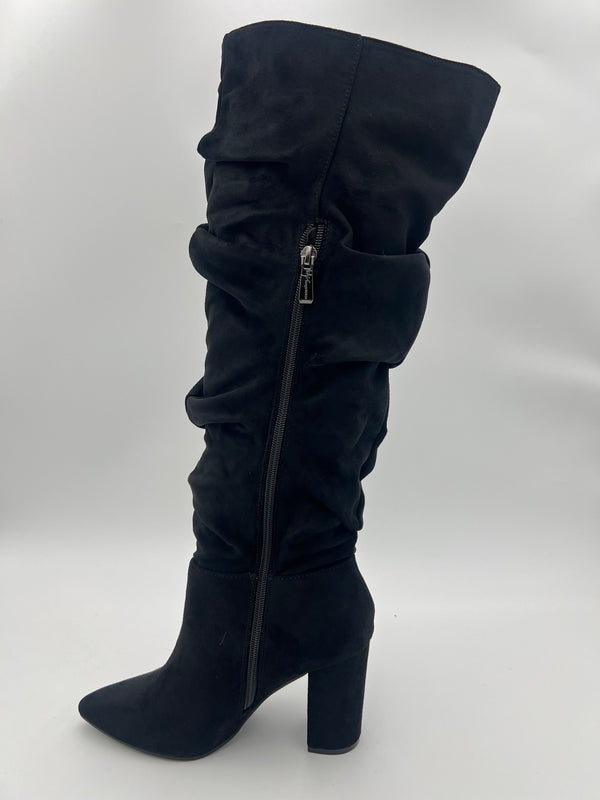 Black Ruched Knee High Boot in Black / 3/36 - HL London