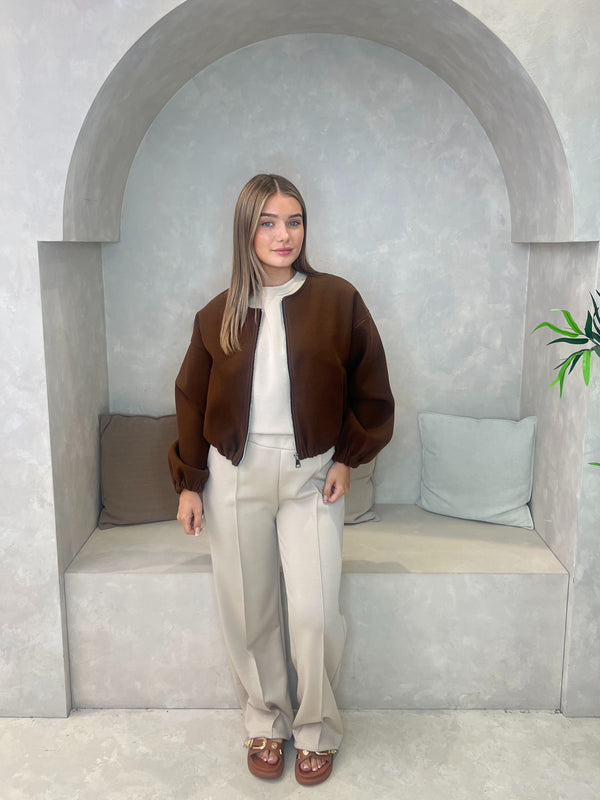 Collarless Zip Up Bomber Jacket