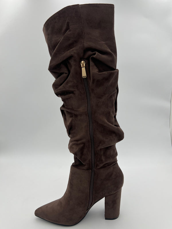 Chocolate Ruched Knee High Boot in Chocolate / 3/36 - HL London