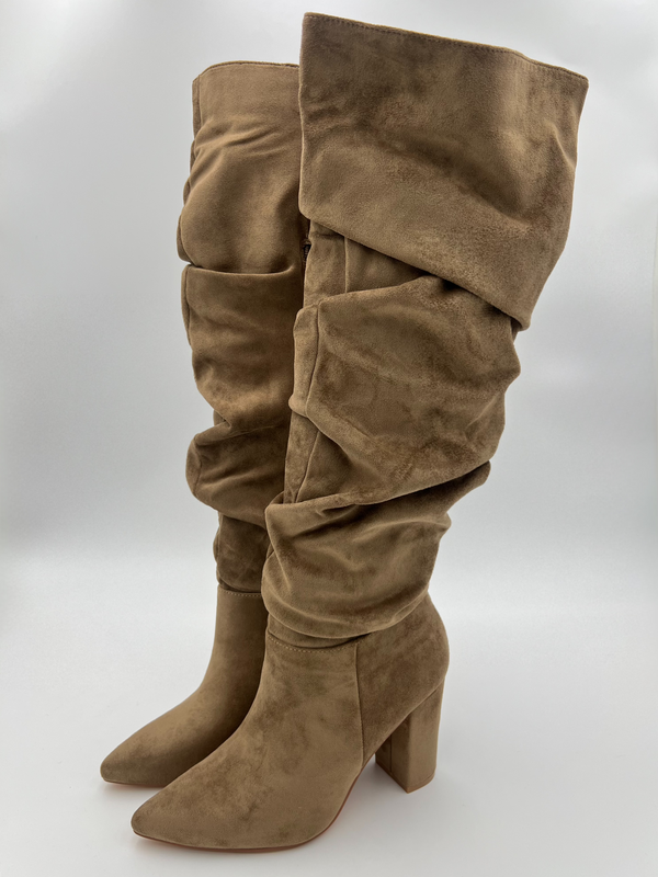 Dark Beige Ruched Knee High Boot in Dark Beige / 3/36 - HL London