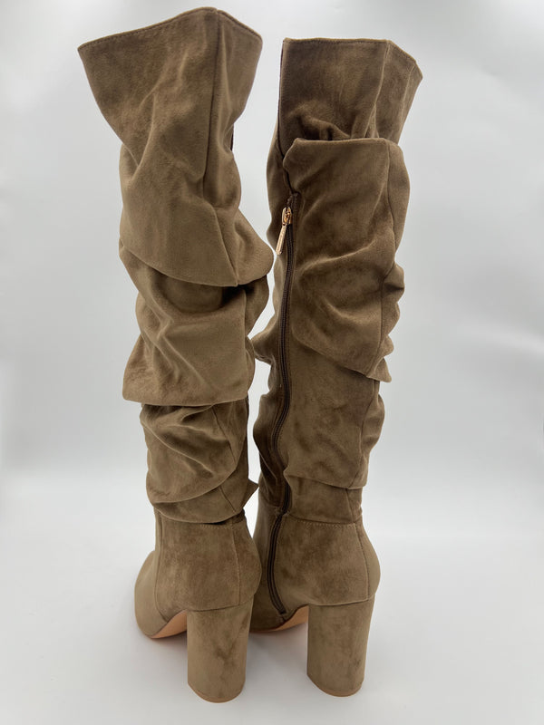 Dark Beige Ruched Knee High Boot in Dark Beige / 3/36 - HL London