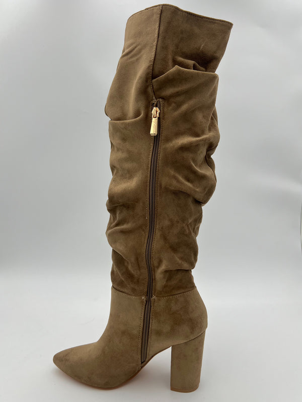 Dark Beige Ruched Knee High Boot in Dark Beige / 3/36 - HL London