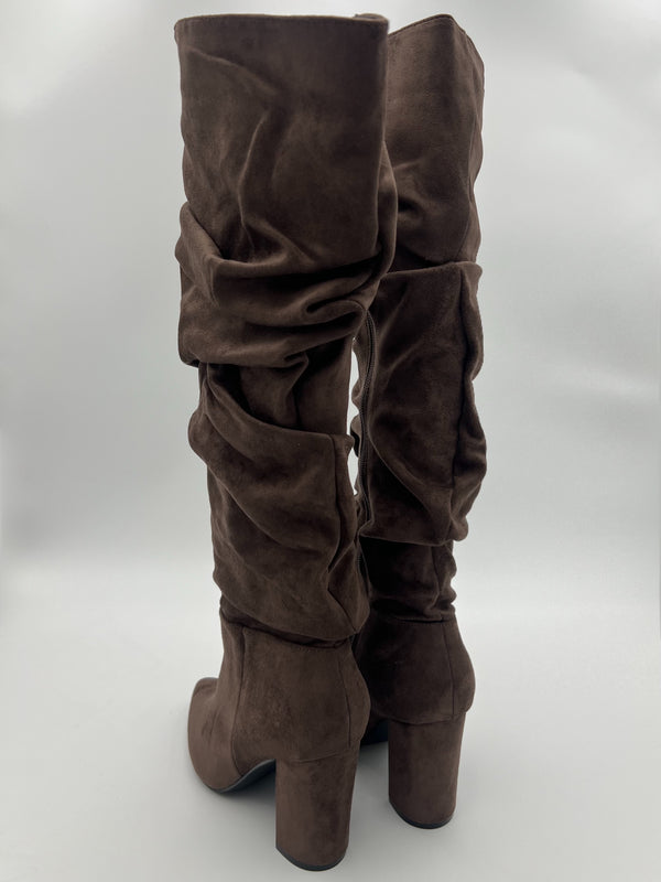 Chocolate Ruched Knee High Boot in Chocolate / 3/36 - HL London