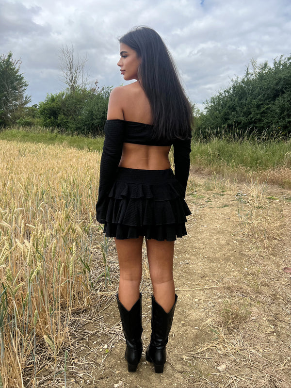 HALLIE | Black Layered Skirt - HL London