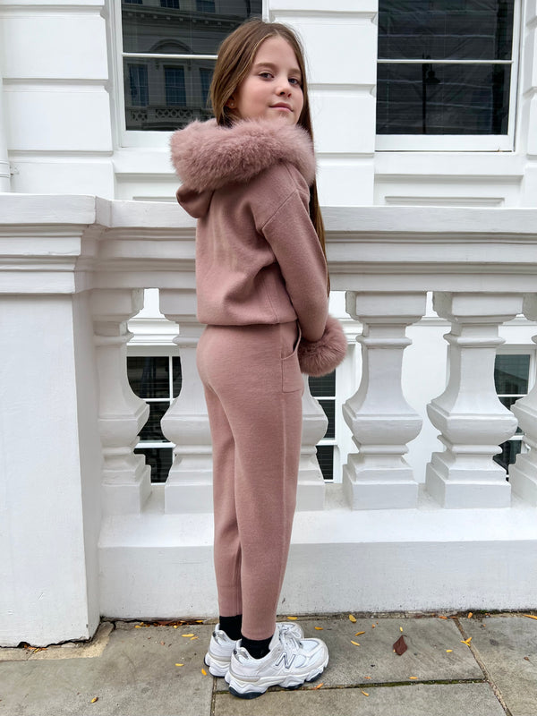 Childrens Taupe Luxury Fur Trim Hood & Cuff Tracksuit