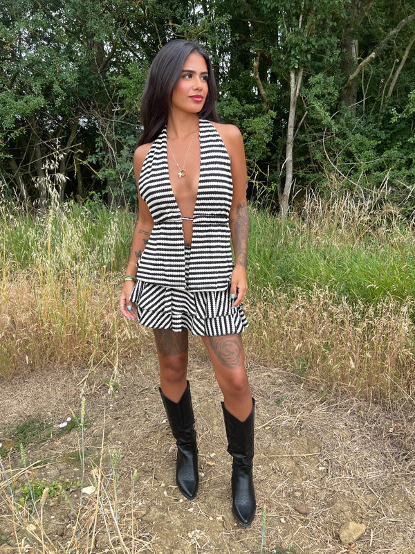 HALLIE | Black Stripe Layered Skirt - HL London