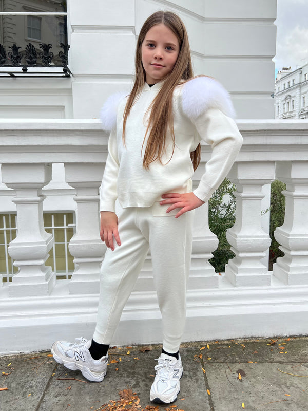 Childrens Cream Luxury Fur Tracksuit