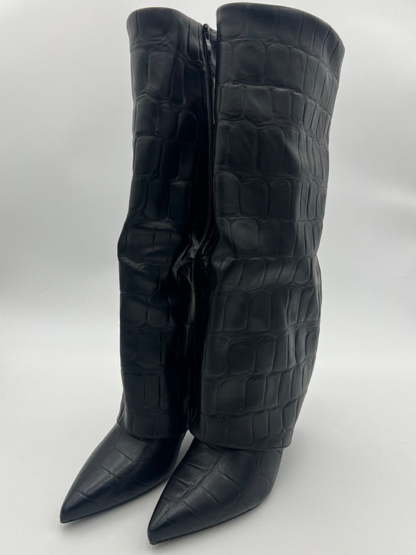 Black Crocodile Fold Over Boot in Black / 3/36 - HL London