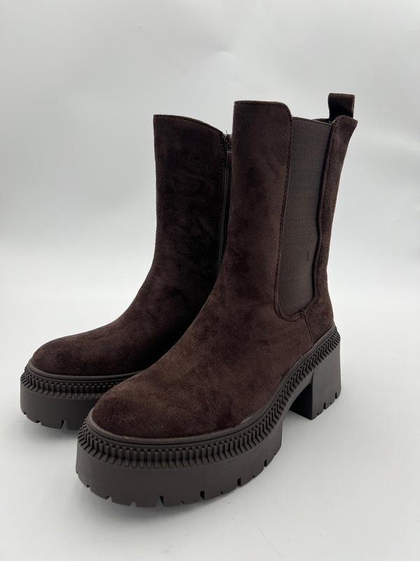 Chocolate Faux Suede Chelsea Boot in Chocolate / 3/36 - HL London