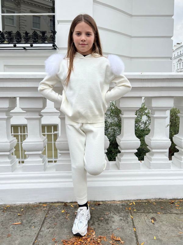 Childrens Cream Luxury Fur Tracksuit