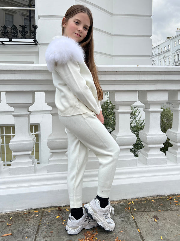 Childrens Cream Luxury Fur Tracksuit