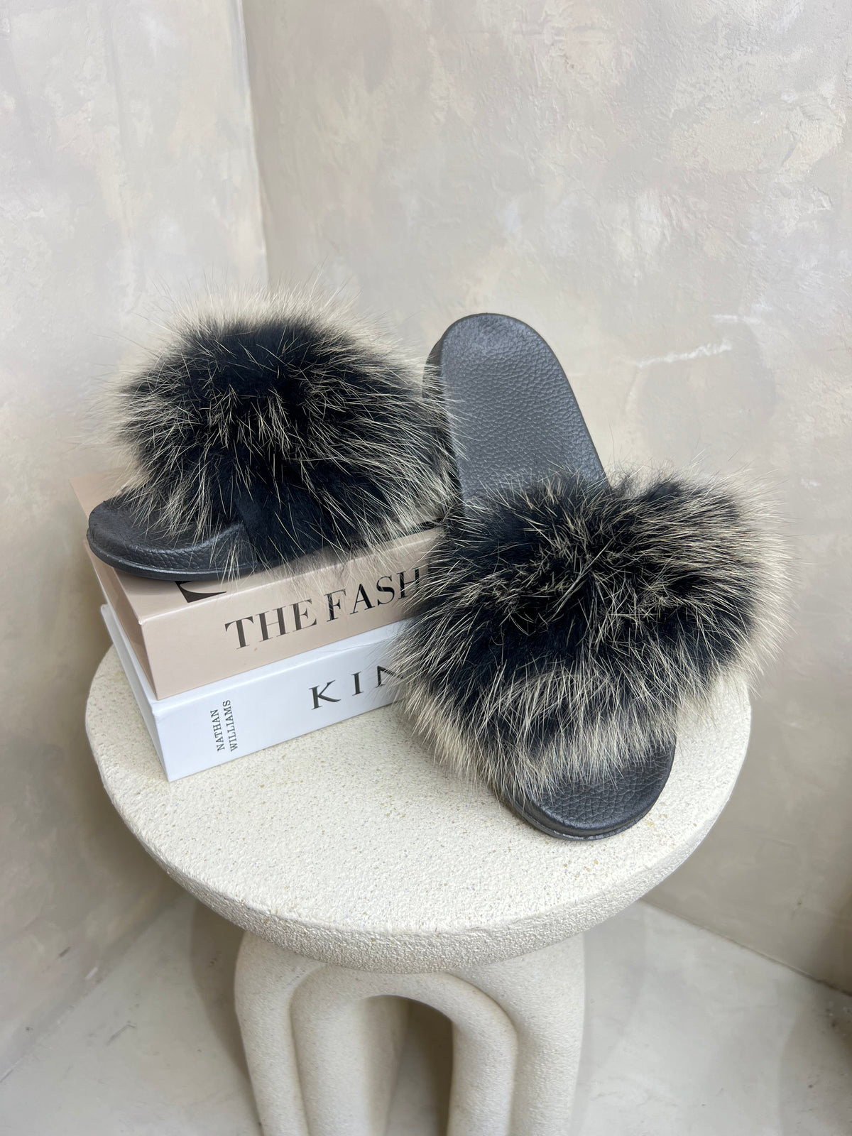 Two Tone Luxury Fur Sliders