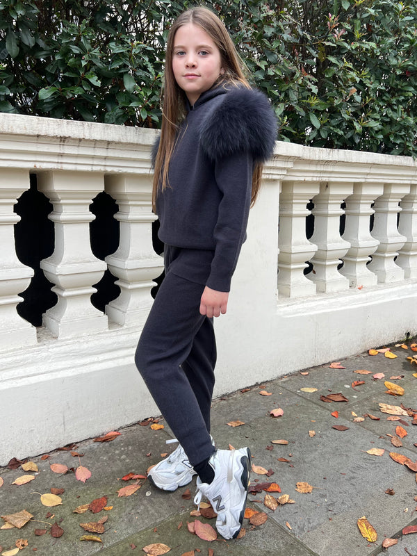 Childrens Charcoal Luxury Fur Tracksuit