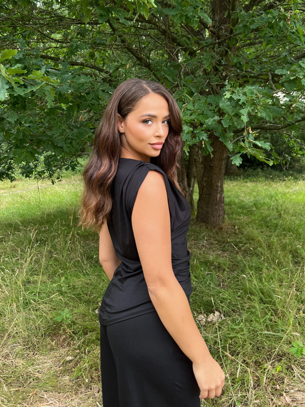 Aria Black Asymmetrical Ruched Top