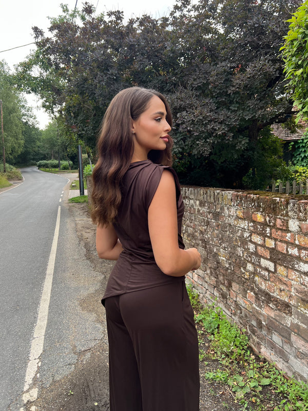 Aria Chocolate Asymmetrical Ruched Top