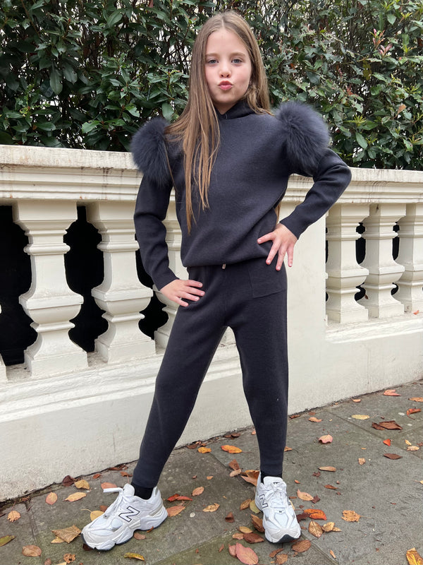 Childrens Charcoal Luxury Fur Tracksuit