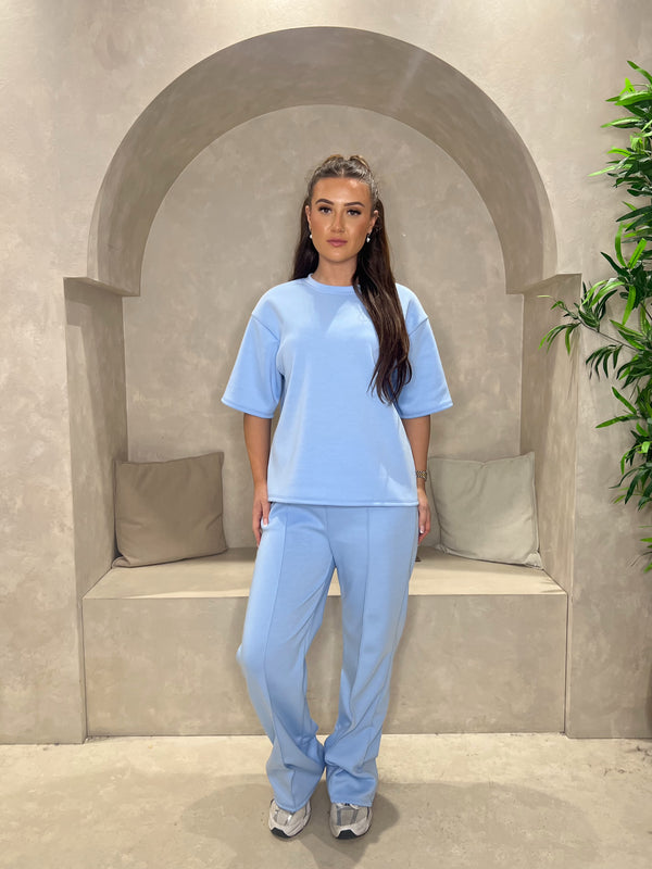 Short Sleeve Top With Piped Wide Leg Trouser in Black / S/M - HL London