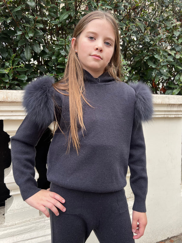 Childrens Charcoal Luxury Fur Tracksuit