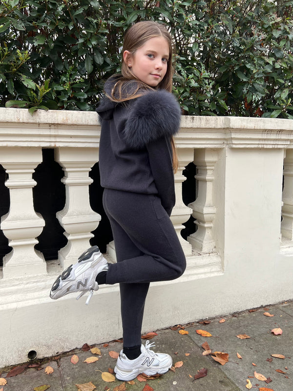 Childrens Charcoal Luxury Fur Tracksuit