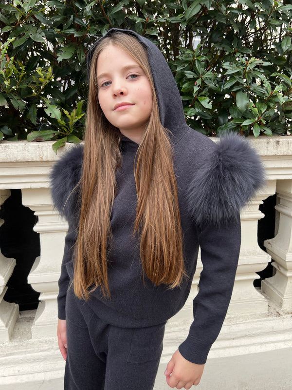 Childrens Charcoal Luxury Fur Tracksuit