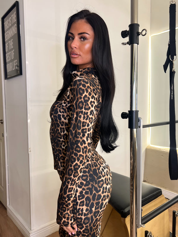 Leopard Zip Jacket & Wide Leg Trouser Gym Set gym co-ord set, detail studio shot
