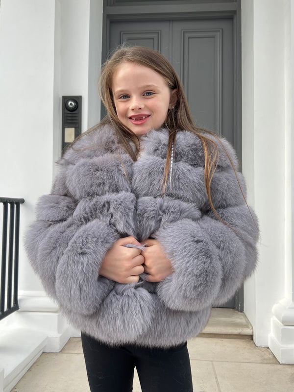 Childrens Dark Grey Luxury Fur Coat