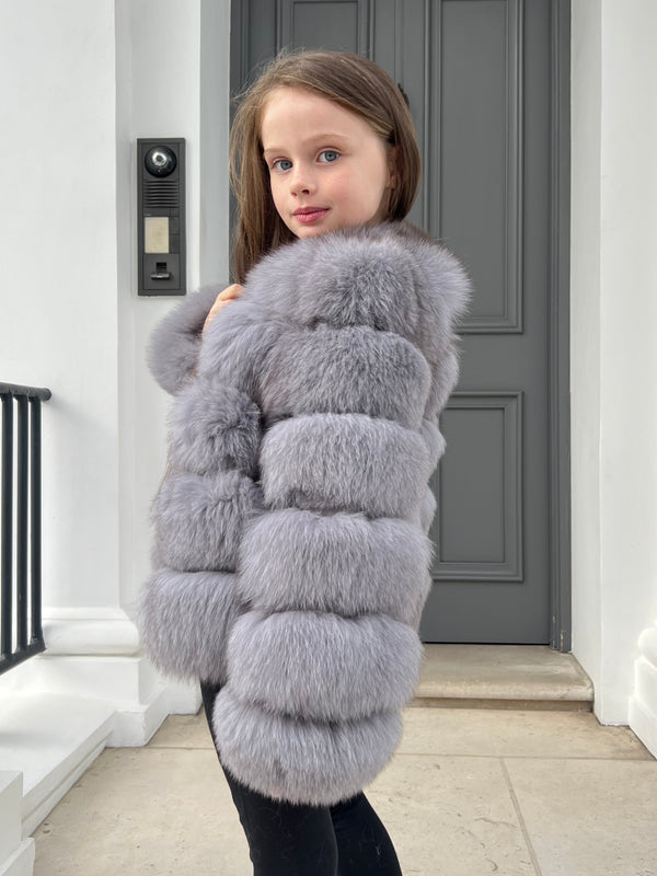 Childrens Dark Grey Luxury Fur Coat