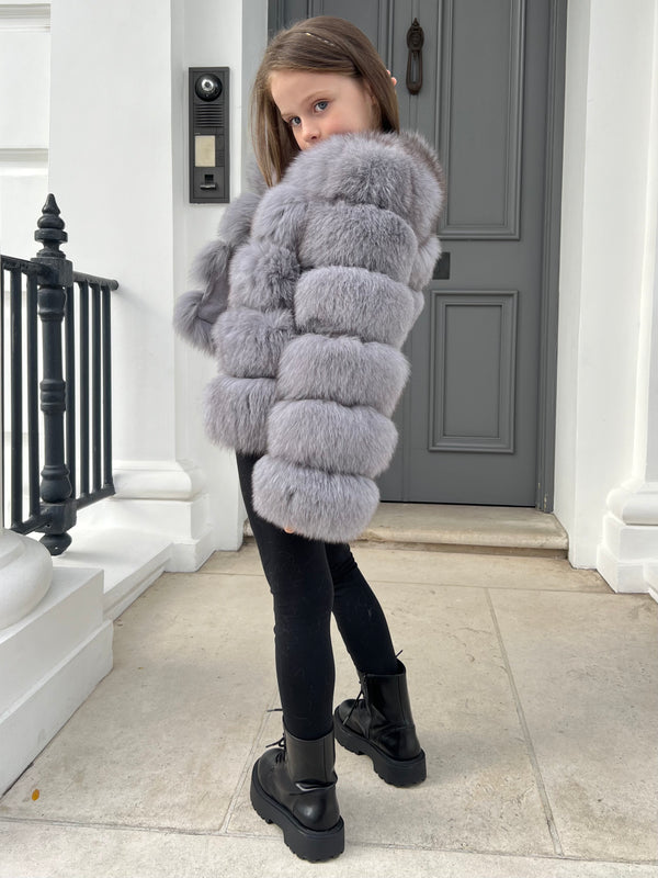 Childrens Dark Grey Luxury Fur Coat