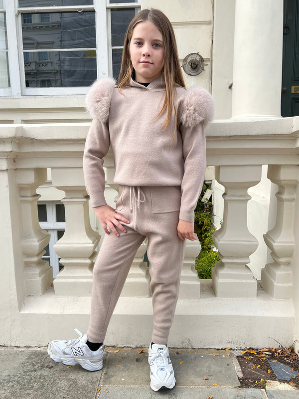 Childrens Beige Luxury Fur Tracksuit