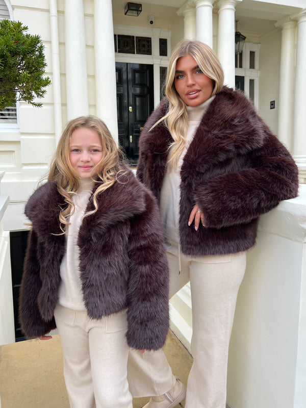 Dark Chocolate Premium Faux Fur Collared Jacket