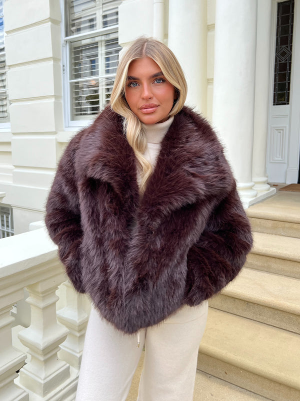 Dark Chocolate Premium Faux Fur Collared Jacket