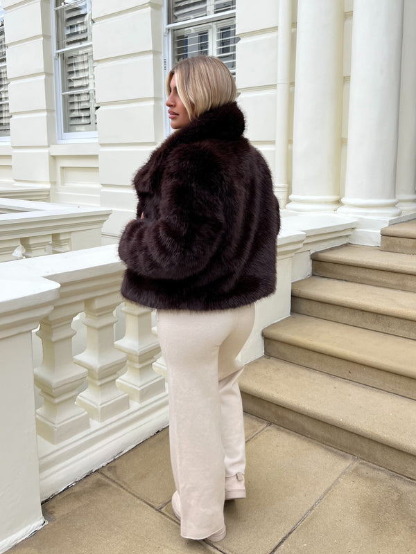 Dark Chocolate Premium Faux Fur Collared Jacket
