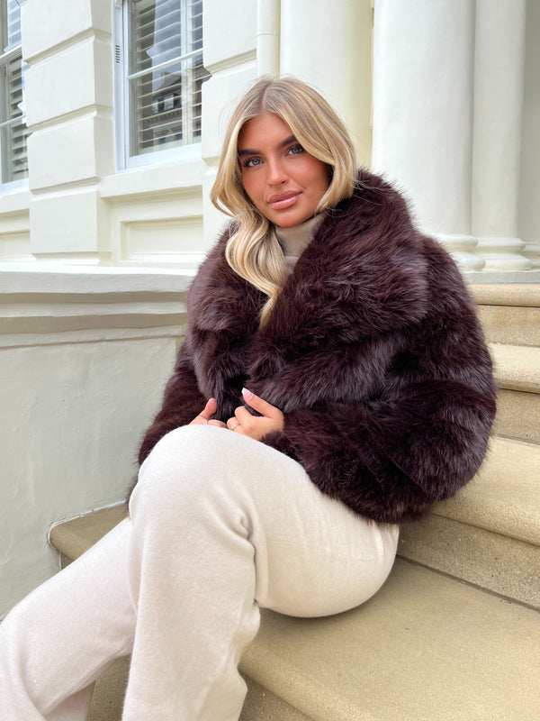 Dark Chocolate Premium Faux Fur Collared Jacket