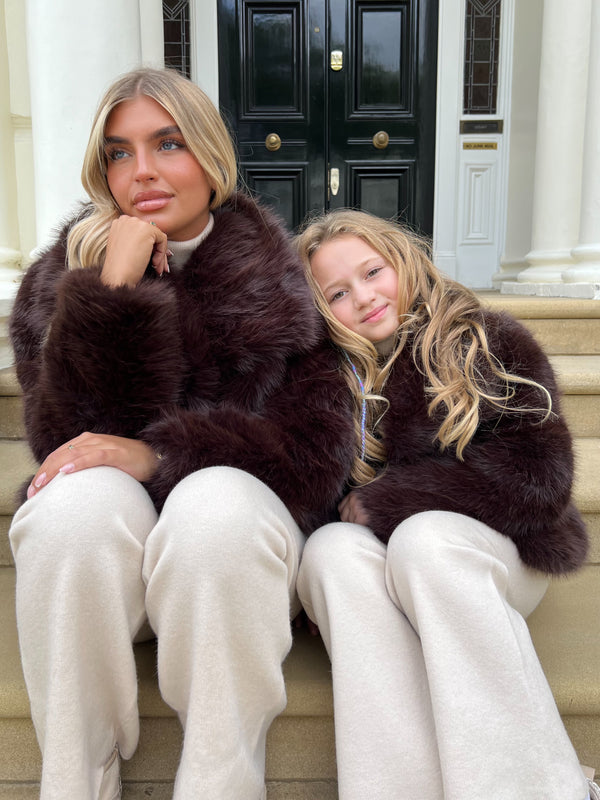 Dark Chocolate Premium Faux Fur Collared Jacket