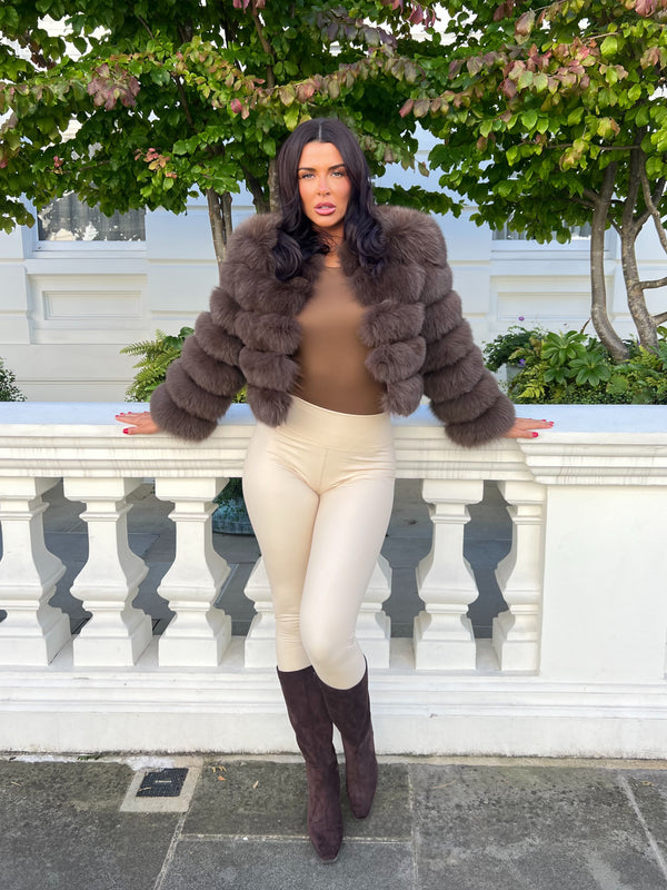 Chocolate Luxury Fur 5 Row Long Sleeve Jacket