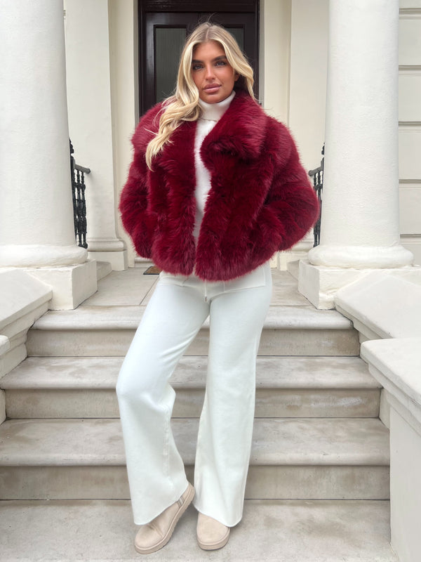 Burgundy Premium Faux Fur Collared Jacket
